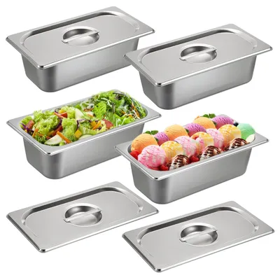 Image de Omgoods - Ensemble de 4 récipients Gastronorm en acier inoxydable avec couvercles