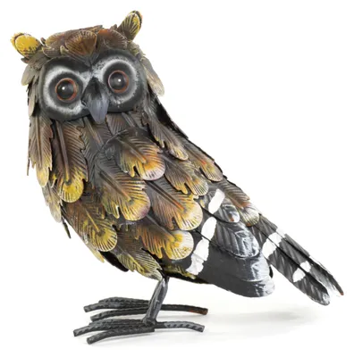 Zdjęcie produktu dla Moritz Deko Sowa, żółto-brązowa, 22 cm - figura sowy, metal, ręcznie malowana, dekoracja do ogrodu, figurka zwierzęcia, styl wiejski, vintage, idealna do ogrodu, tarasu i wnętrz