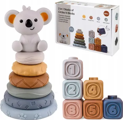 Zdjęcie produktu dla Miękkie Gumowe Klocki Sensoryczne Kreatywne Wieża Piramida Montessori Koala