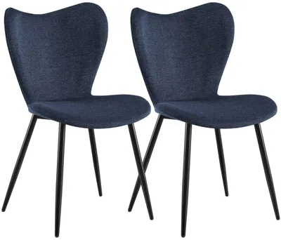 Imagen del producto de Sillas de comedor Maika, color azul, juego de 2 unidades, tapizadas en tela