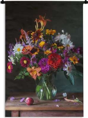 Produktbild von MuchoWow® Wandteppich Wandbehang Farben - Blumen - Stilleben 90x135 cm Tapisserie Dekoration Wandtuch - Baumwolle - Wandskulptur