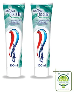 Zdjęcie produktu dla 2 sztuki pasty do zębów Aquafresh Verfrissende Reiniging Menthol, 75 ml - opakowanie zbiorcze
