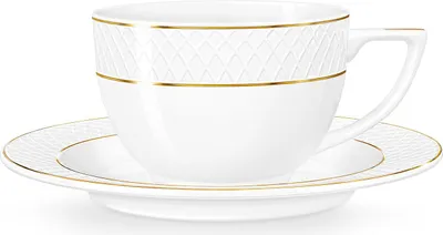 Produktbild von Wilmax Cappuccinotasse mit Untertasse 170 ml Weiß Goldrand Porzellan 4er Set WL-880102402/AB4