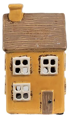 Image de Clayre & Eef Porte-bougie à chauffe-plat Maison 9x9x15 cm Jaune Marron Céramique