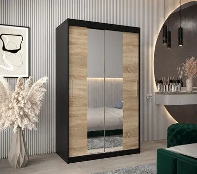 Produktbild von Schwebetürenschrank mit einer Breite von 120 cm TIMEA 1 – Schwarz / Eiche Sonoma