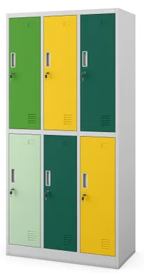 Image de Armoire à casiers 3B2A Armoire à casiers de sécurité Armoire à casiers métallique Armoire de vestiaire 6 casiers Tôle d'acier thermolaquée 185 cm x 90 cm x 45 cm Gris-vert-jaune