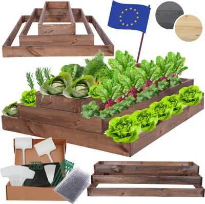 Produktbild von MODO24 Hochbeet Holz, Pflanzkasten, Massivholz, Kiefer, Kräuterbeet, Blumenkasten, Garten, Terrasse, 27x117x100 cm, Braun, ZP09