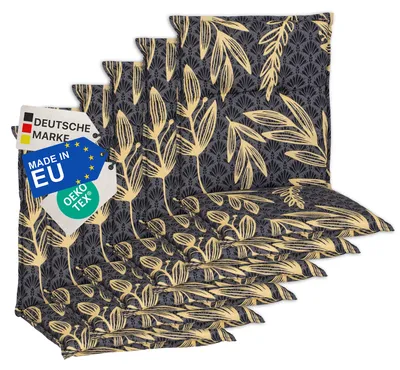 Produktbild von NYVI Gartenstuhl Auflagen Niedriglehner 6er Set Barcelona - UV-Beständig, Atmungsaktiv, Strapazierfähig - Niedriglehnerauflagen Sitzkissen Outdoor - Sitzauflagen für Gartenstühle 100x50cm Goldene Blätter