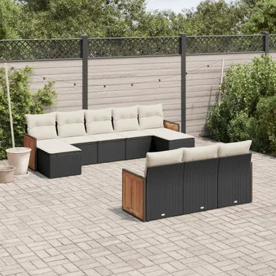 Produktbild von Design 10-tlg. Garten-Sofagarnitur mit Kissen Schwarz Poly Rattan, Gartenmöbel-Sets 2024 Neu