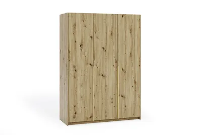 Produktbild von Kleiderschrank BENTON 3-türig, Garderobenschrank 148 cm, Schlafzimmerschrank mit 2 Kleiderstangen, Moderner Drehtürenschrank, Eiche Artisan