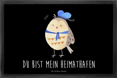 Produktbild von Mr. & Mrs. Panda fußmatte Eule Matrose 40 x 60 cm - Schwarz - Geschenk, Schmutzmatte, Fußabtreter, Gummimatte, Heimathafen, Schmutzfangmatte, Freundin, Owl, matte haustür