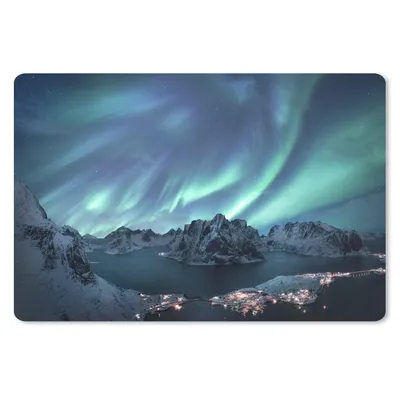 Produktbild von MuchoWow® Schreibtischunterlage Nordlichter - Grün - Meer 60x40 cm - XXL Mauspad - Großes Mauspad