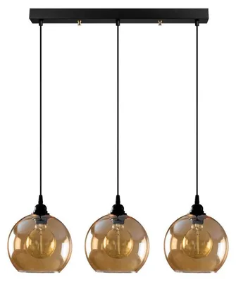Image de Suspension Luminaire en métal et verre noir et doré 70 x 20 cm hauteur 116 cm 3 lumières E27 40 W IP20 réglable