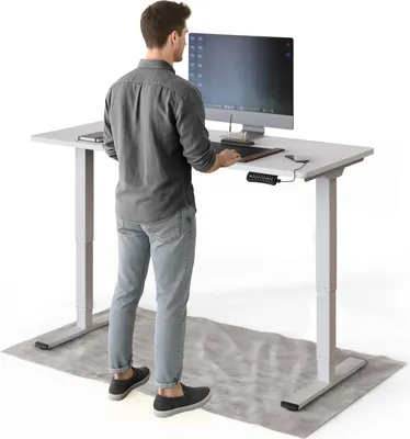 Produktbild von DESKSPACE PRO Plus Elektrisch höhenverstellbarer Schreibtisch, 140x70 cm Stehpult mit Memory-Funktion, Weiße Tischplatte, Weißes Gestell