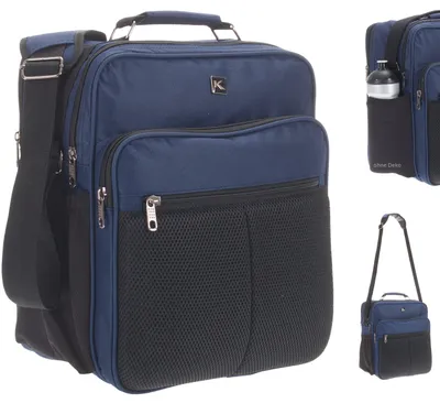 Produktbild von Flugumhänger Arbeitstasche Flugbegleiter DIN A4 Handgepäck Umhängetasche Damen Herren 3 Fächer mit Getränketasche Tasche Rotterdam 45200 BLAU