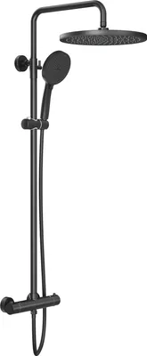 Produktbild von System prysznicowy Rainsworth z termostatem, okrągła deszczownica ABS 30 cm, 3 tryby strumienia, zestaw prysznicowy 92-126 cm, czarny