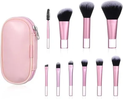 Reisebürstenset mit 10 Teilen - Professionelle Mini-Make-up-Pinsel mit Aufbewahrungstasche für Lidschatten, Kontur und