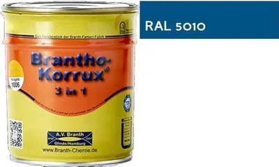 Produktbild von 5l Brantho Korrux 3in1 Rostschutzfarbe RAL 5010 enzianblau seidenglänzend
