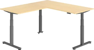 Produktbild von bümö Eckschreibtisch elektrisch höhenverstellbar L-Form - Nachbildung Ahorn, Gestell: Graphit, Größe: Eckschreibtisch 180 x 200 cm