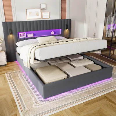 Obrázek produktu pro STILVORA Čalouněná postel 180×200 cm s úložným prostorem, postel s čalouněním z veluru, dětská postel s lampičkou, bez matrace