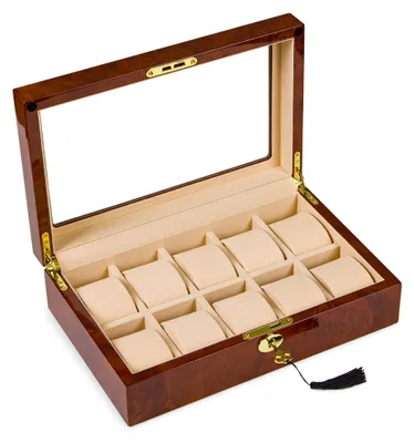 Produktbild von Elegante Uhrenbox für 10 Uhren mit Glasdeckel und Schloss