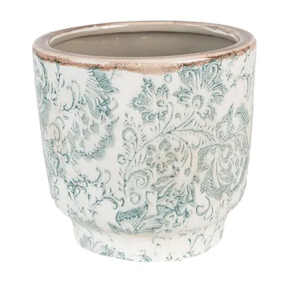 Zdjęcie produktu dla Clayre & Eef Doniczka Ø 15x14 cm Kwiaty ceramiczne zielono-beżowe