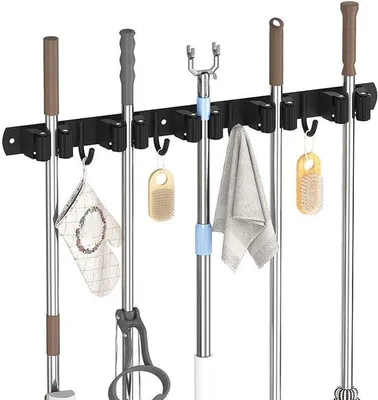 Obrázek produktu pro Uniqoos® Nástěnný organizér na nářadí – 5 úchytů a 4 háčky, nerezová ocel a silikon, určený pro montáž na zeď, vhodný pro vnitřní i venkovní použití (garáž, kuchyň, koupelna)