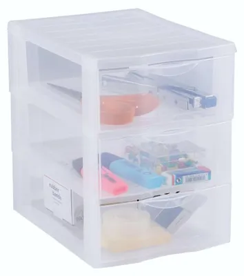 Produktbild von Schubladenbox Schubladenturm Organizer - A5 - 3 transparente Schubladen - Stoppsystem - Stapelbar