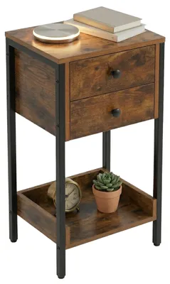 Obrázek produktu pro Odkládací stolek Relaxdays, 2 zásuvky a police, industriální styl, rozměry: 69,5 x 38 x 28 cm, obývací pokoj, předsíň, kov, hnědá/černá