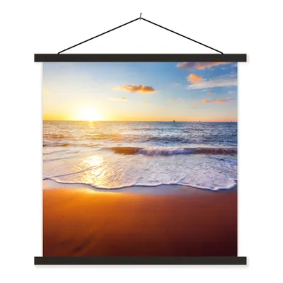 Produktbild von MuchoWow® Textilposter Strand - Meer - Sonne - Horizont 90x90 cm mit schwarzem Rahmen - Magnetisches
