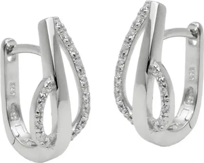 Produktbild von Paar Creolen 18x9mm mit Zirkonia aus 925 Silber matt-rhodiniert glänzend