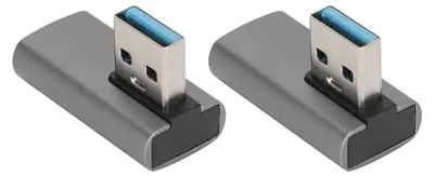 Zdjęcie produktu dla Zestaw 2 sztuk adapterów USB 3.0 (wtyk–gniazdo) o przepustowości 10 Gb/s, z szybkim odprowadzaniem ciepła – mały, przenośny adapter USB pod kątem 90 stopni do użytku w domu i biurze