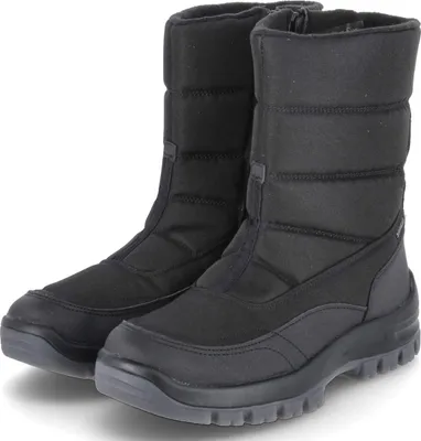 A pair of black winter boots.