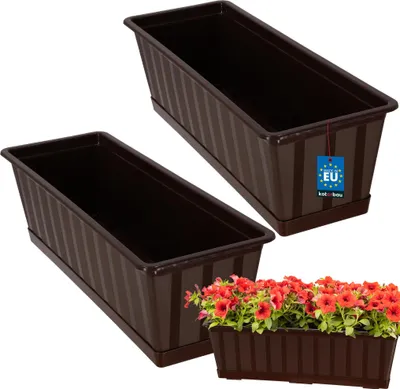 Image de KOTARBAU® Lot de 2 Pot de Fleur Exterieur Jardinières Exterieur PVC 50x18x14 cm Brun Jardinière Balcon Rectangulaire avec Soucoupe Bac à Fleurs
