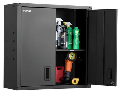 Image de VEVOR Armoire suspendue atelier, 762x310x762 mm, armoire à outils en acier avec portes verrouillables & étagère réglable, armoire murale suspendue pour garage, cave, cuisine, entrepôt, noir