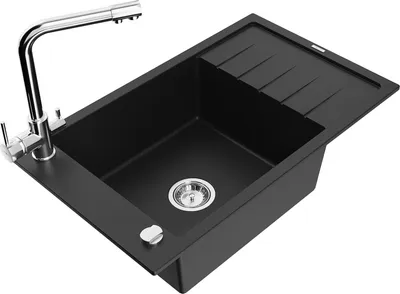 Produktbild von Mexen Elias 1 Becken-Granitspüle mit Abtropffläche und Mischbatterie Duero, Schwarz - 6511-77-671600-00