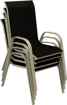 Produktbild von DEGAMO PALAMOS Gartenstuhl 4er Set, schwarz, Metall/Textilgewebe, stapelbar, wetterfest, BxTxH 56x71x95 cm
