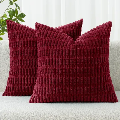 Immagine prodotto di Set di 2 federe per cuscini, 50x50 cm, in velluto di cotone, colore bordeaux