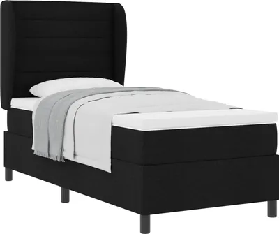 Image de Lit à ressorts avec matelas Noir 90 x 190 cm tissu