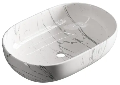 Produktbild von Planetmöbel Aufsatzwaschbecken oval 60 cm Badezimmer Waschbecken Bad Gästebad WC marmor weiß