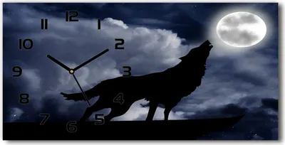 Immagine prodotto di Orologio da parete in vetro – 60x30 cm - Quadro in vetro - Orologio in vetro - Vetro temperato - Lancette nere - Howling Wolf - Luna piena