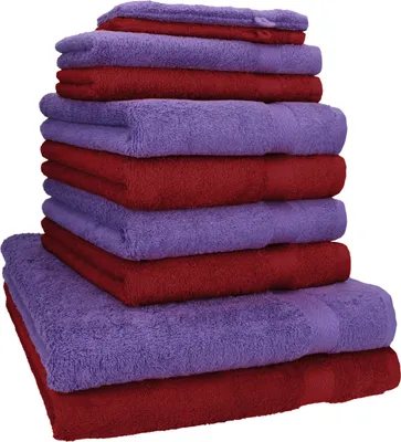 Produktbild von Betz 10-tlg. Handtuch-Set PREMIUM 2 Duschtücher 4 Handtücher 2 Gästetücher 2 Waschhandschuhe  Farbe:  dunkel rot & lila