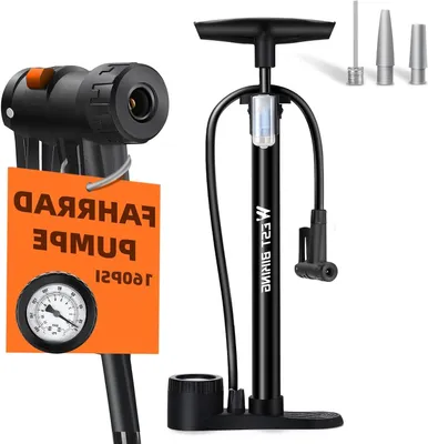Immagine prodotto di Pompa per bicicletta - Pompa da pavimento - Per gonfiare pneumatici - Con manometro - 11 bar - Nera