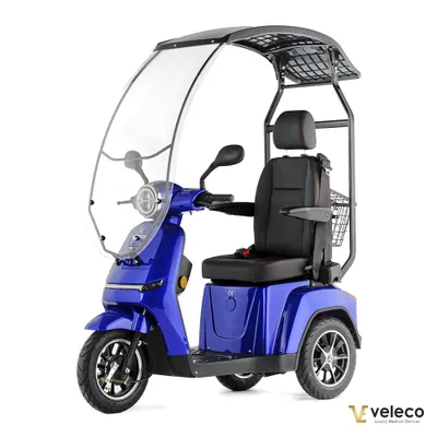 Immagine prodotto di Scooter elettrico Veleco Turris con sedile e tettuccio - 800W - Scooter per anziani - Completamente assemblato e pronto per la guida - LED - Schienale alto (blu)