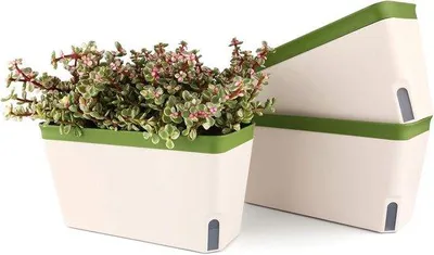 Image de Pot de fleurs en plastique avec système d'arrosage automatique - Lot de 3 - Vert - 27 cm