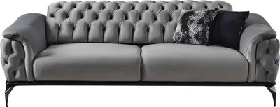 Obrázek produktu pro Designová pohovka 3 místná Chesterfieldova pohovka Čalounění Pohovky Design Šedé čalounění sedadel