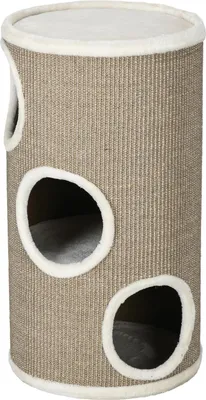 Zdjęcie produktu dla Beczka do drapania wys. 70 cm, beczka do zabawy dla kotów, 3 poziomy, drapak dla kota z 3 jaskiniami, drapak dla kota, wieża do drapania, sizal, plusz