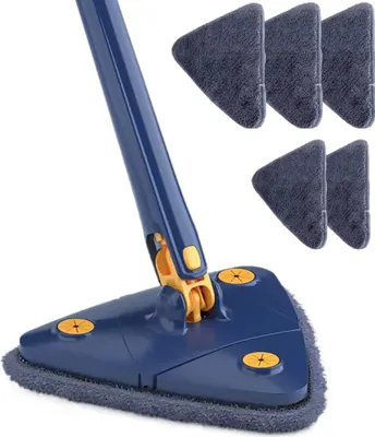 Produktbild von Wischmopp 360° drehbar Super Wasseraufnahme dreieckig Wischmopp Faltbarer automatischer Wasserquetsch-Mikrofaser-Wandwischmopp mit 5 Ersatz-Mopp-Tüchern - navy