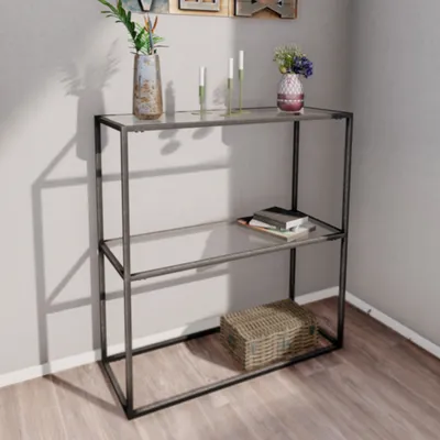 Produktbild von Konsolentisch Konnevesi Sideboard 85 x 80 x 30 cm Flurtisch mit Ablage Beistelltisch Büro Wohnzimmer industrial Klarglas