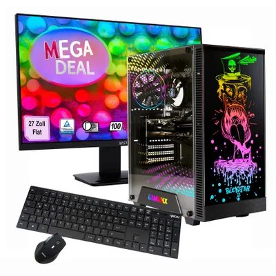 GAMEMAX Gaming-PC MegaDeal Rockstar Komplett-SET i5 14400F 16GB RAM 1TB SSD RTX 5060 WIN11+ MSI PRO MP273A LED-Monitor, 69cm (27") + Maus & Tastatur